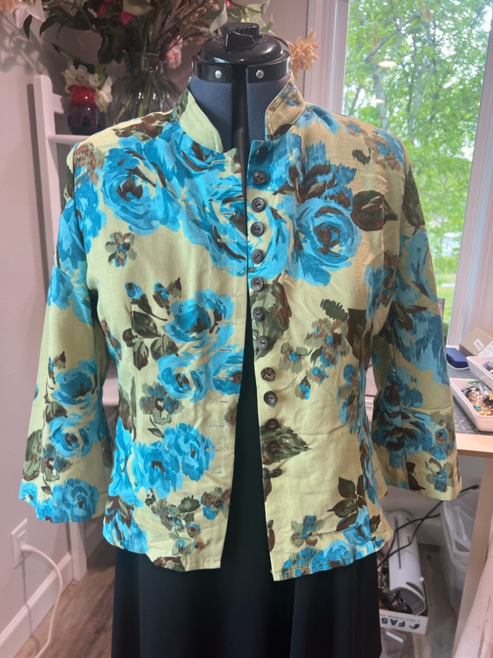 Emma James Lime Green Blazer with Turquoise Floral Print
